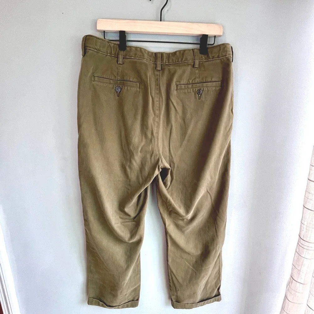 Lands' End Traditional Fit Olive Green Chino Pants Casual Trousers 100 % Cotton - Picture 10 of 14